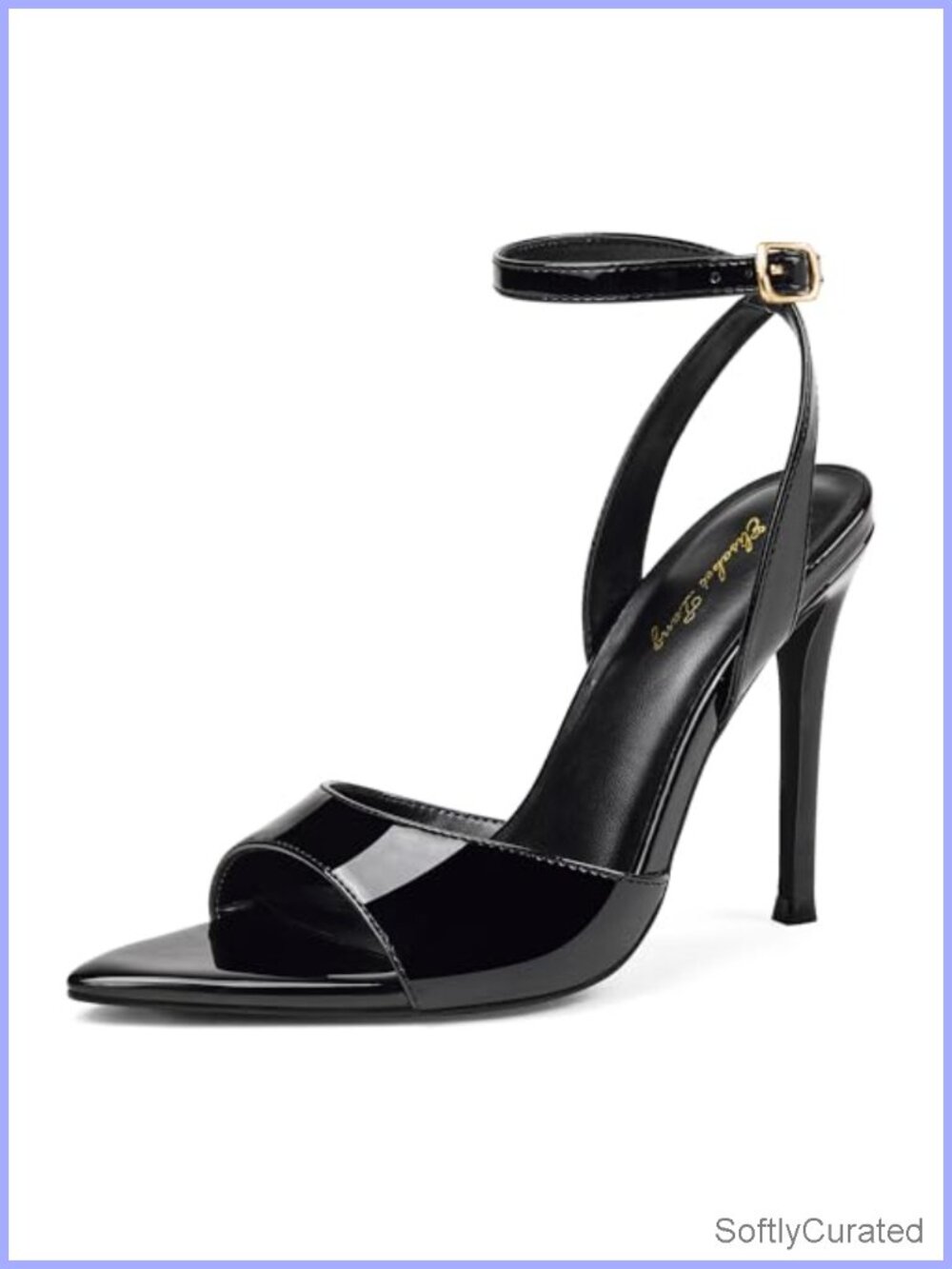 Pointy Open Toe Heeled Sandals Faux Leather Stiletto Ankle Strap